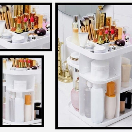 360 Rotating Large Capacity Makeup Organizer for Bedroom and Bathroom (White).