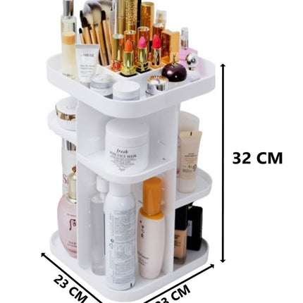 360 Rotating Large Capacity Makeup Organizer for Bedroom and Bathroom (White).