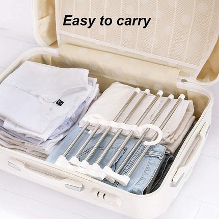 2 Pack Stainless Steel Adjustable 5 in 1 Pants Hangers Non-Slip Space Saving for Home Storage.