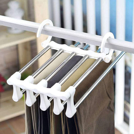 2 Pack Stainless Steel Adjustable 5 in 1 Pants Hangers Non-Slip Space Saving for Home Storage.