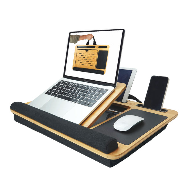 CARLA HOME Bamboo Laptop Lap Desk with Cushion and Angle Adjustable for Office and Home.