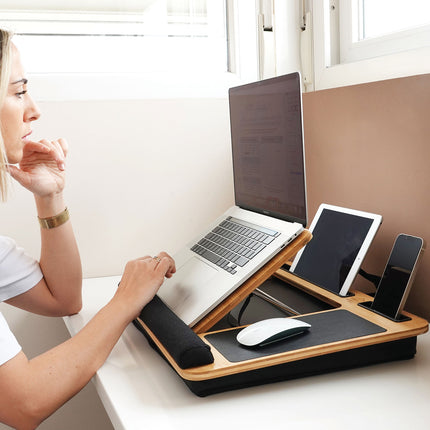 CARLA HOME Bamboo Laptop Lap Desk with Cushion and Angle Adjustable for Office and Home.