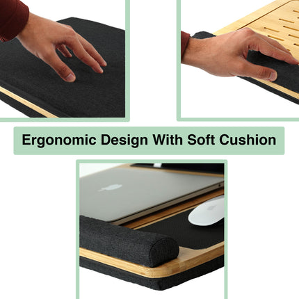 CARLA HOME Bamboo Laptop Lap Desk with Cushion and Angle Adjustable for Office and Home.