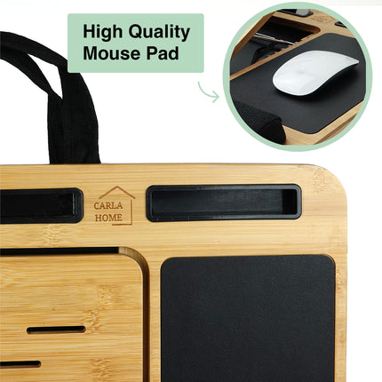 CARLA HOME Bamboo Laptop Lap Desk with Cushion and Angle Adjustable for Office and Home.