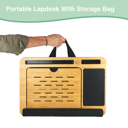 CARLA HOME Bamboo Laptop Lap Desk with Cushion, Angle Adjustable and Sleeve Case Bag for Office and Home.