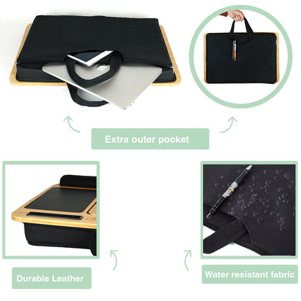 CARLA HOME Bamboo Laptop Lap Desk with Cushion, Angle Adjustable and Sleeve Case Bag for Office and Home.