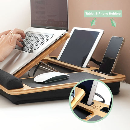CARLA HOME Bamboo Laptop Lap Desk with Cushion, Angle Adjustable and Sleeve Case Bag for Office and Home.