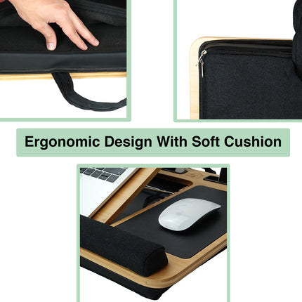 CARLA HOME Bamboo Laptop Lap Desk with Cushion, Angle Adjustable and Sleeve Case Bag for Office and Home.
