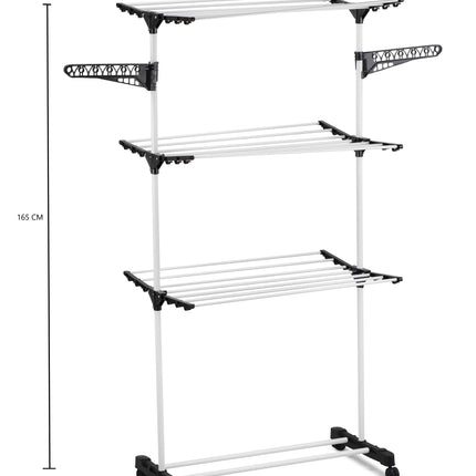 CARLA HOME Folding 3 Tier Clothes Laundry Drying Rack with Stainless Steel Tubes for Indoor & Outdoor Home.