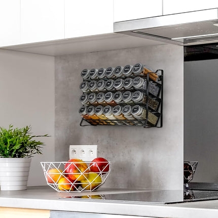 Spice Rack organiser with 28 Spice Jars, Spice Labels, Funnel and Marker for Kitchen Countertop.