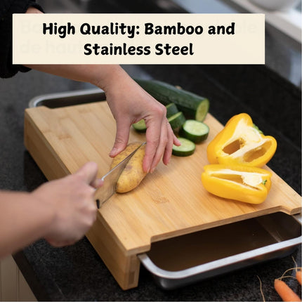 Chopping Board with with 2 Organiser Stainless Steel Trays Containers.