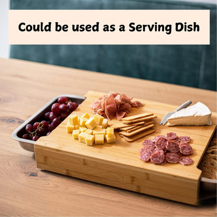 Chopping Board with with 2 Organiser Stainless Steel Trays Containers.
