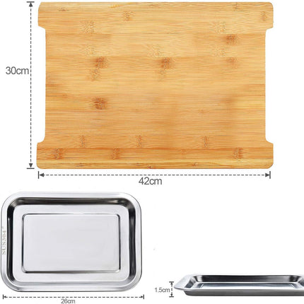 Chopping Board with with 2 Organiser Stainless Steel Trays Containers.