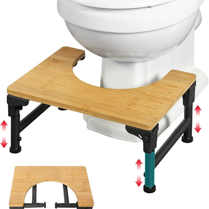 Bamboo Toilet Stool Foldable and Adjustable Height with Non-Slip Layer for Bathroom.