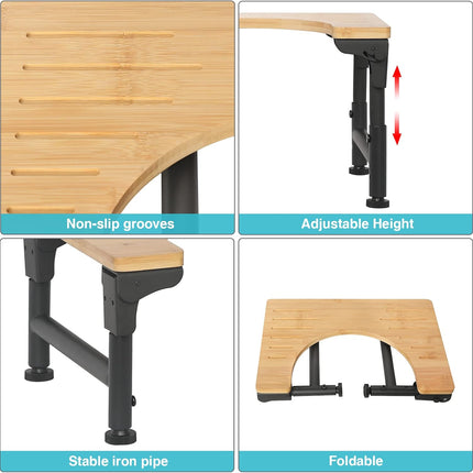 Bamboo Toilet Stool Foldable and Adjustable Height with Non-Slip Layer for Bathroom.