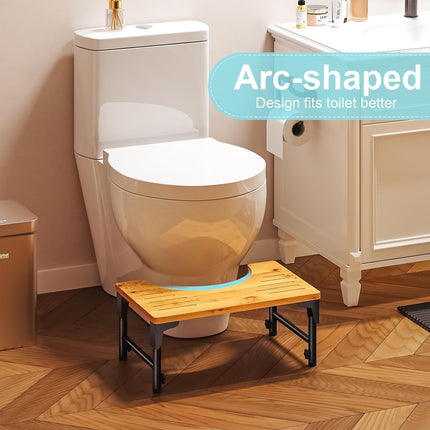 Bamboo Toilet Stool Foldable and Adjustable Height with Non-Slip Layer for Bathroom.