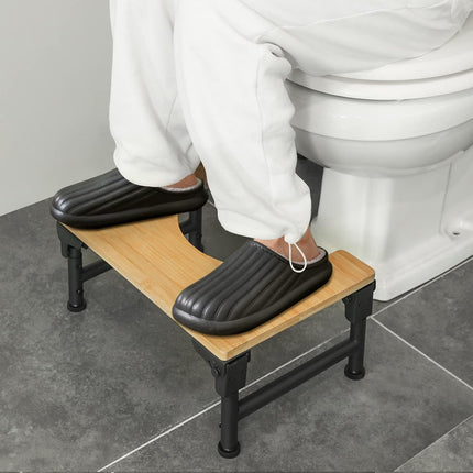 Bamboo Toilet Stool Foldable and Adjustable Height with Non-Slip Layer for Bathroom.