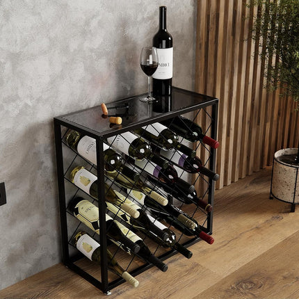Freestanding Metal Wine Rack for 25 Bottles.