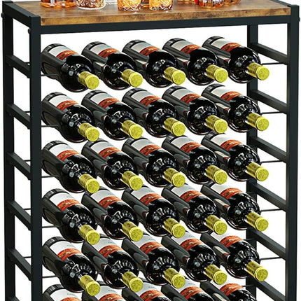 6-Tier Freestanding Wine Rack for 30 Bottles with Wood Countertop and Sturdy Metal Frame.