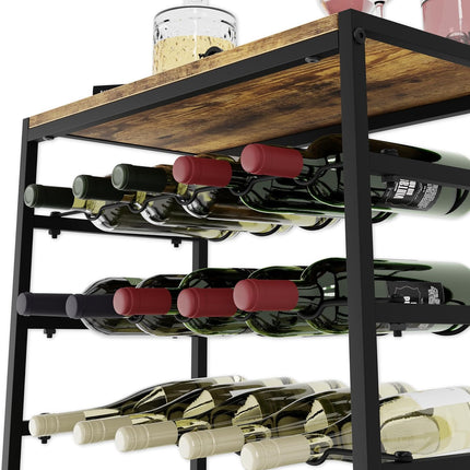 6-Tier Freestanding Wine Rack for 30 Bottles with Wood Countertop and Sturdy Metal Frame.