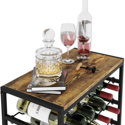 6-Tier Freestanding Wine Rack for 30 Bottles with Wood Countertop and Sturdy Metal Frame.