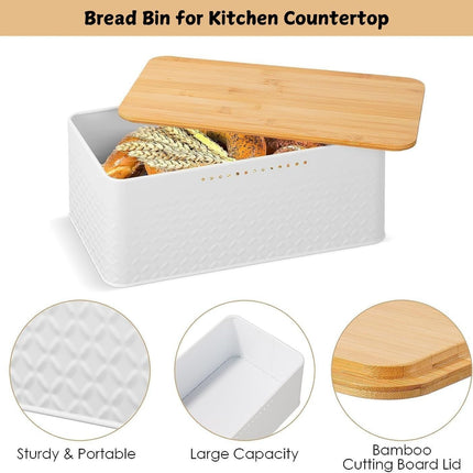 Bread Bin with Bamboo Lid used as Chopping Board for Kitchen Countertop.
