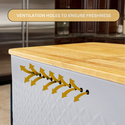 Bread Bin with Bamboo Lid used as Chopping Board for Kitchen Countertop.
