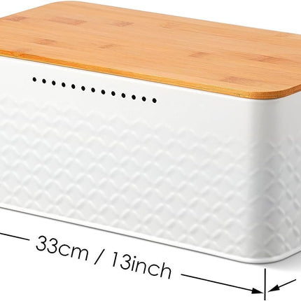 Bread Bin with Bamboo Lid used as Chopping Board for Kitchen Countertop.