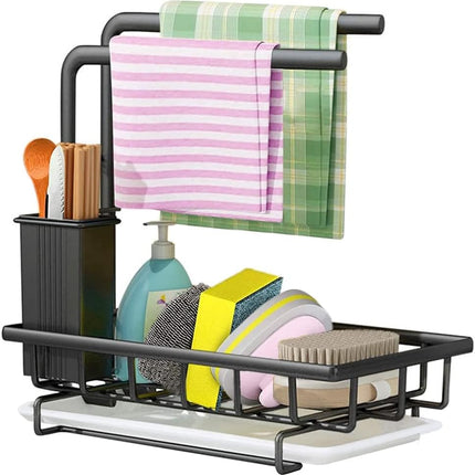 Sink Caddy Sponge Holder with Drain Tray, Brush Holder & Dishcloth Holder for Kitchen.