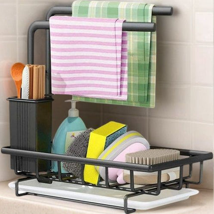 Sink Caddy Sponge Holder with Drain Tray, Brush Holder & Dishcloth Holder for Kitchen.