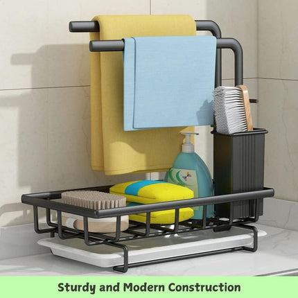 Sink Caddy Sponge Holder with Drain Tray, Brush Holder & Dishcloth Holder for Kitchen.