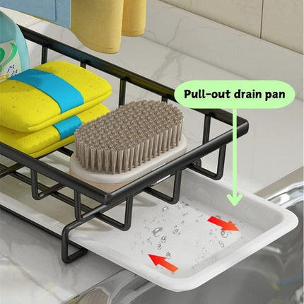 Sink Caddy Sponge Holder with Drain Tray, Brush Holder & Dishcloth Holder for Kitchen.