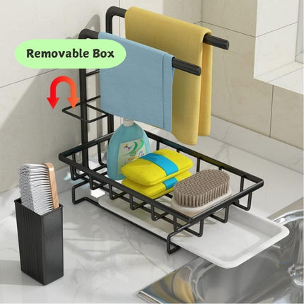 Sink Caddy Sponge Holder with Drain Tray, Brush Holder & Dishcloth Holder for Kitchen.