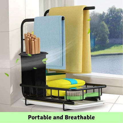 Sink Caddy Sponge Holder with Drain Tray, Brush Holder & Dishcloth Holder for Kitchen.