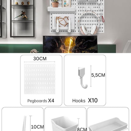 Pegboard Combination Kit with 4 Pegboards and 18 Accessories Modular Hanging for Wall Organiser.