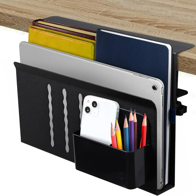 Under Desk Side Laptop Holder Storage with No Drill Cable Management Tray and Pen Storage for Office and Home.