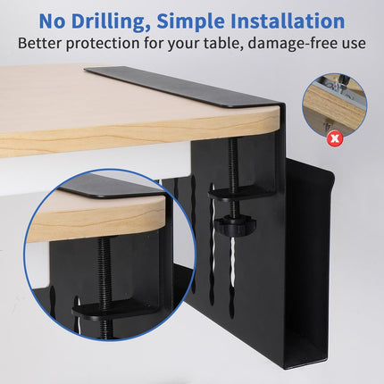 Under Desk Side Laptop Holder Storage with No Drill Cable Management Tray and Pen Storage for Office and Home.