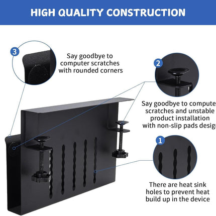 Under Desk Side Laptop Holder Storage with No Drill Cable Management Tray and Pen Storage for Office and Home.