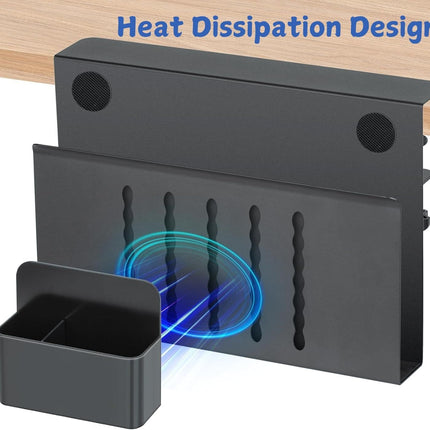 Under Desk Side Laptop Holder Storage with No Drill Cable Management Tray and Pen Storage for Office and Home.