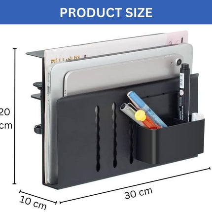 Under Desk Side Laptop Holder Storage with No Drill Cable Management Tray and Pen Storage for Office and Home.