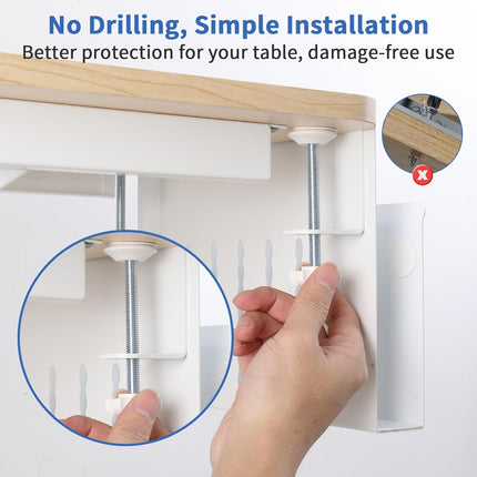 Under Desk Side Laptop Holder Storage with No Drill Cable Management Tray and Pen Storage for Office and Home.