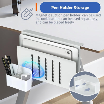 Under Desk Side Laptop Holder Storage with No Drill Cable Management Tray and Pen Storage for Office and Home.