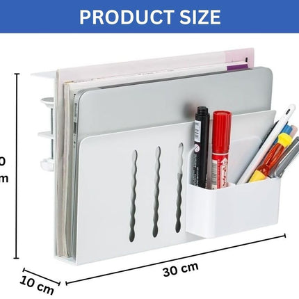 Under Desk Side Laptop Holder Storage with No Drill Cable Management Tray and Pen Storage for Office and Home.