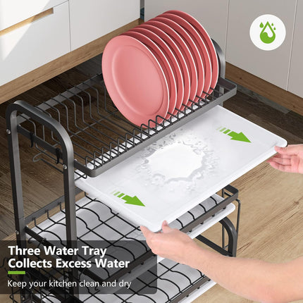 Dish Drying Rack 3 Tier Large Capacity Kitchen Storage with Utensil and Cutting Board Holder.
