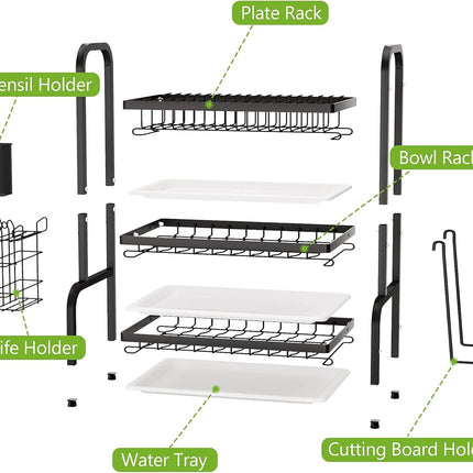 Dish Drying Rack 3 Tier Large Capacity Kitchen Storage with Utensil and Cutting Board Holder.