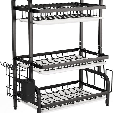 Dish Drying Rack 3 Tier Large Capacity Kitchen Storage with Utensil and Cutting Board Holder.