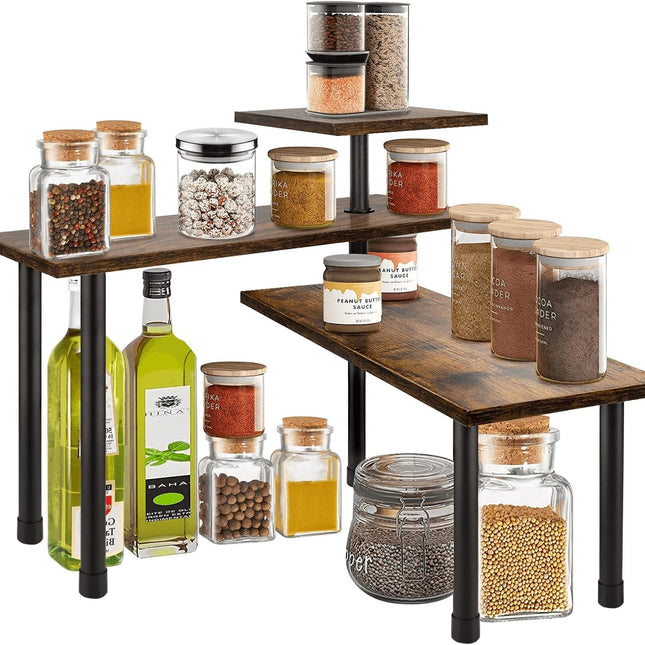 3-Tier Wooden Corner Shelf Kitchen Spice Rack Organiser Home Storage & Organisation.