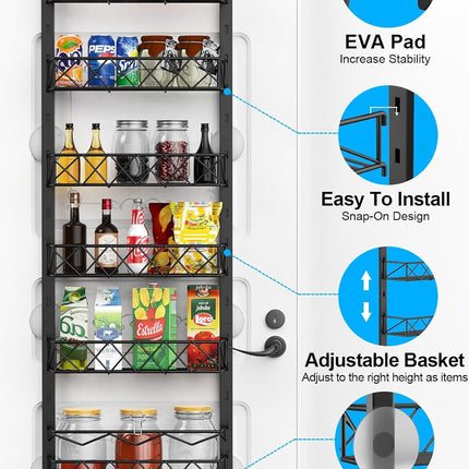 6 Tier Adjustable Baskets Over Door Pantry Organiser for Home Kitchen.