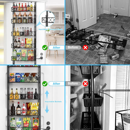 6 Tier Adjustable Baskets Over Door Pantry Organiser for Home Kitchen.