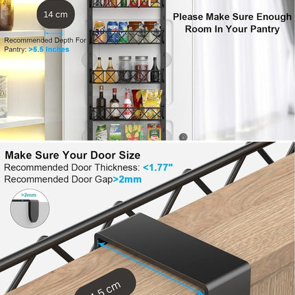 6 Tier Adjustable Baskets Over Door Pantry Organiser for Home Kitchen.